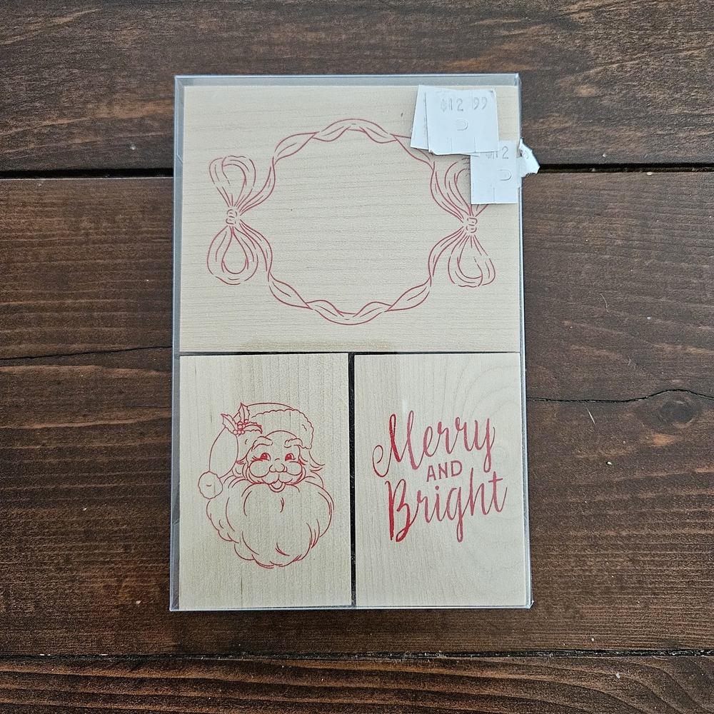 Ashland Recollections Christmas Merry & Bright Santa Wood Stamp Set 3 Pc